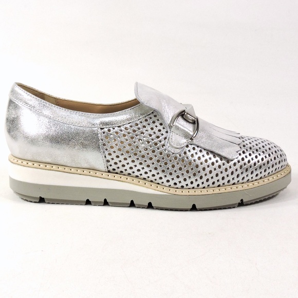 DONNA SOFT 🇮🇹WOMEN'S SILVER SOFT LEATHER COMFORT SUMMER LOAFERS - Picture 4 of 8